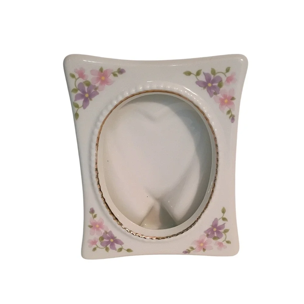Paul Sebastian 1990 Vintage Ceramic Floral Picture Frame Gold Trim Heart Back